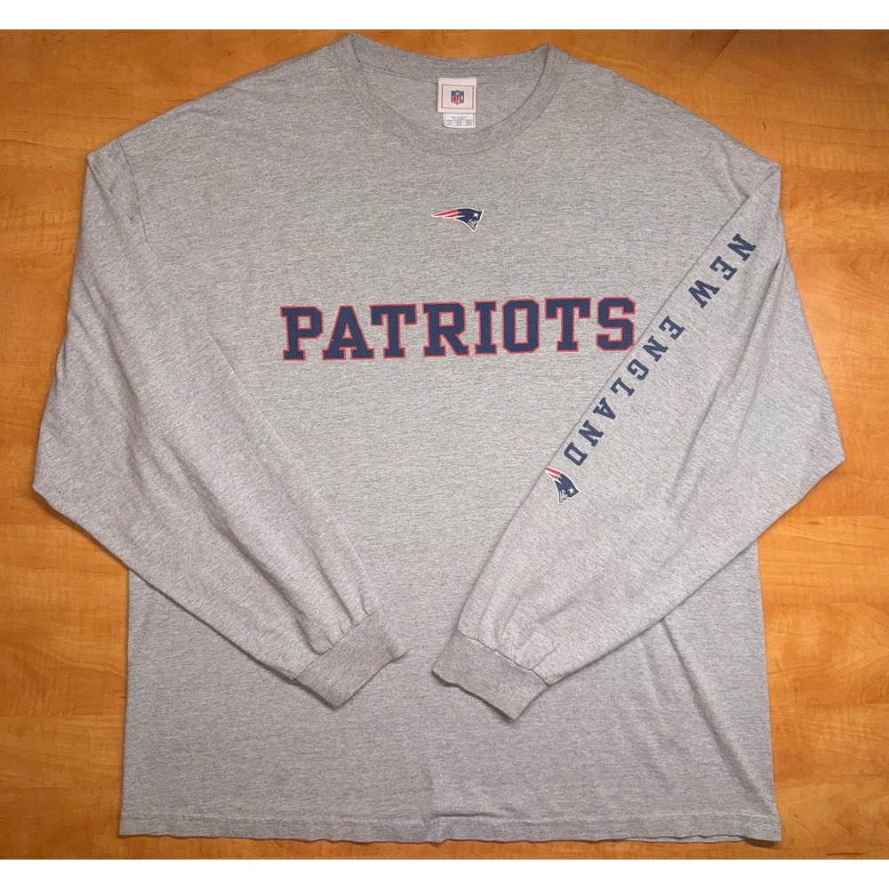 NFL Vintage New England Patriots Long Sleeve T-Shirt Gray 3XL Mens Graphic Tee
